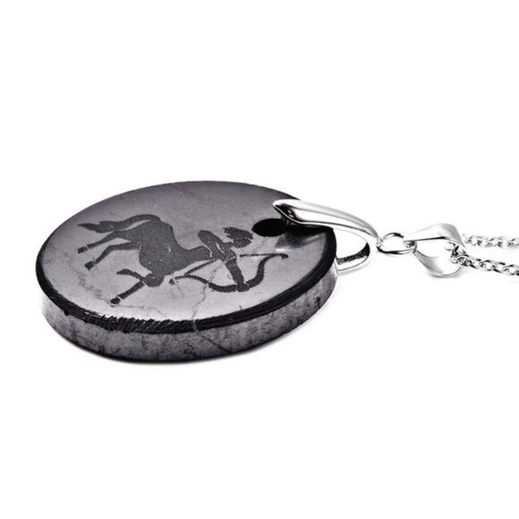 Sagittarius ✦ Shungite Zodiac Pendant ✦ 24.20ctw 925 Silver Necklace 18" Chain - Picture 2 of 5